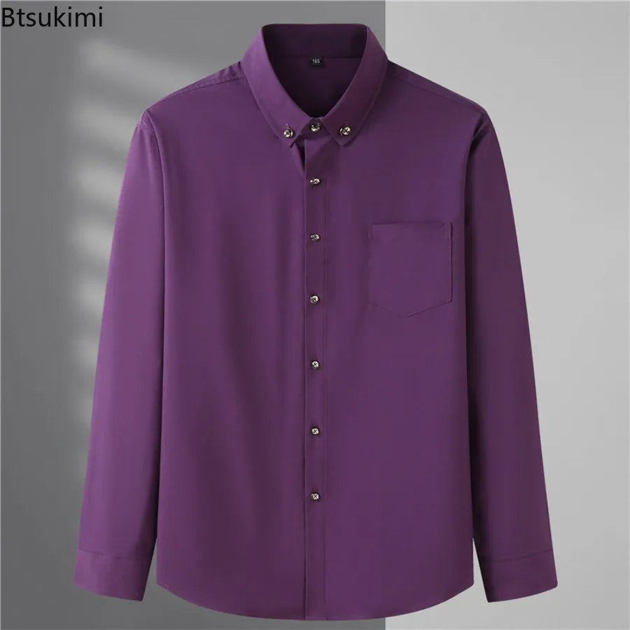 Men Big Dress Shirts Solid Long Sleeve Fashion Classic Black Office Work Tops High-end Men Business Formal Shirts Male Clothing