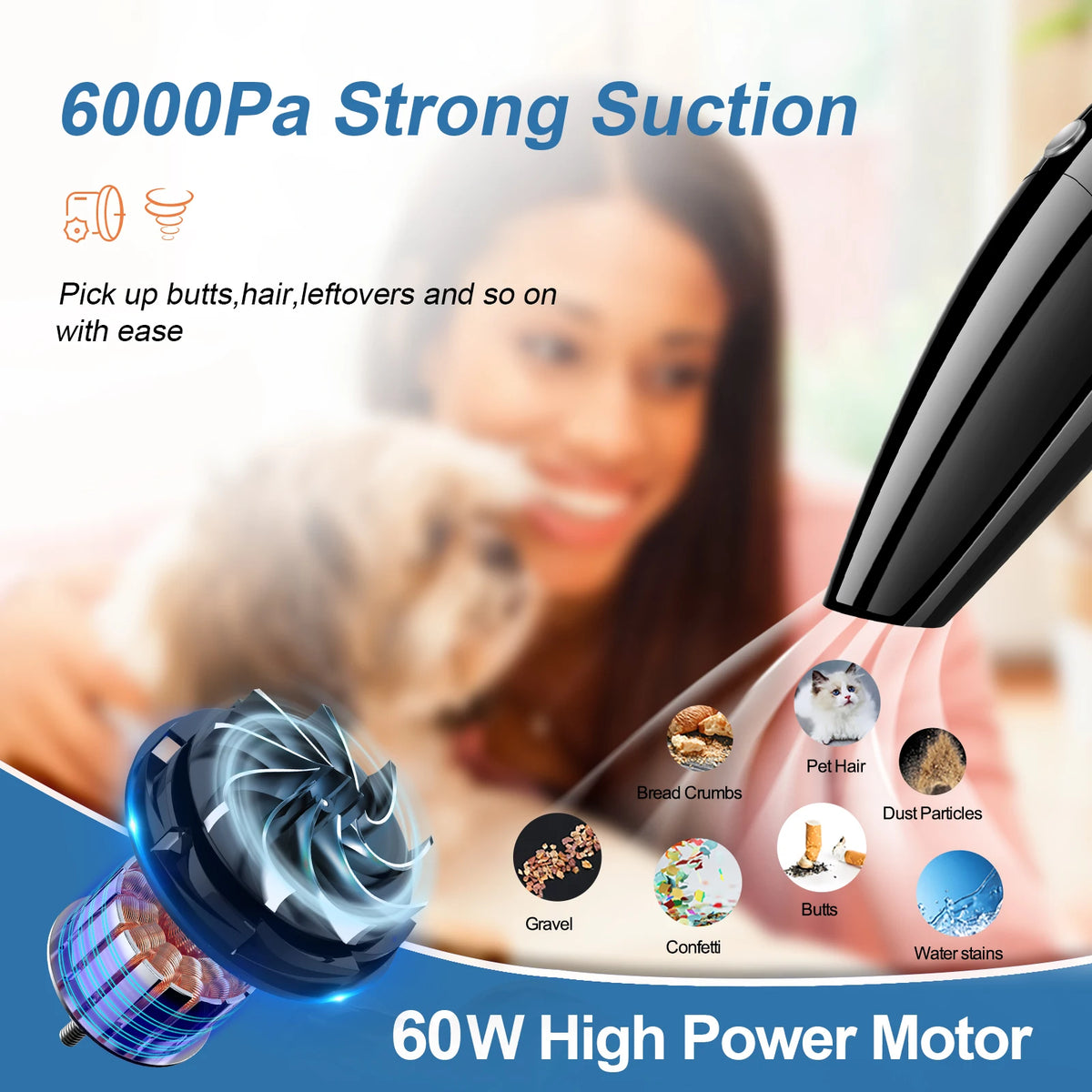 Car Vacuum Cleaner Portable Corded Vacuum Cleaner 6000PA Powerful Handheld Vaccum Cleaner High Suction for Car
