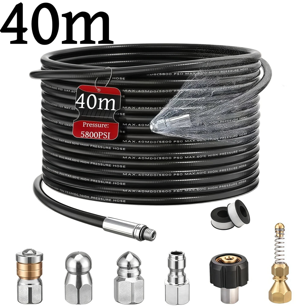 5~50m Pressure Washer Sewer Drain Water Cleaning Hose 5800PSI High Pressure Rotating Cleaning Nozzle For Karcher Bosch Lavor