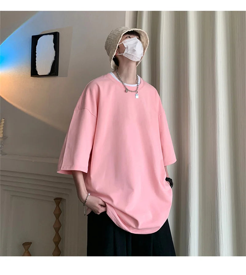 Men's Cotton T-shirts White Mens Oversized T Shirt Solid Summer Casual Wear Tee Shirts Fashion for Men 5XL Male Clothes