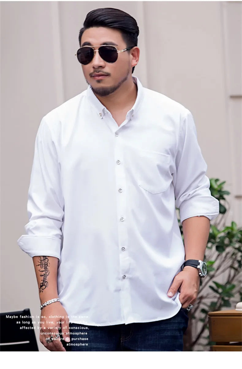Men Big Dress Shirts Solid Long Sleeve Fashion Classic Black Office Work Tops High-end Men Business Formal Shirts Male Clothing